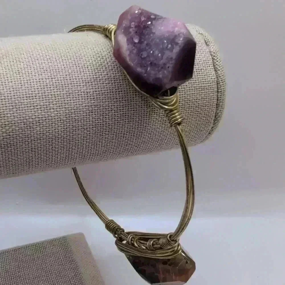 Bourbon And Bowties Purple Amethyst Wire Wrap Geode Bangle Bracelet